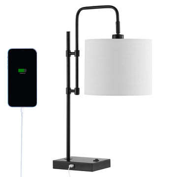 Edris 24.75" Industrial Designer Metal LED Task Lamp with USB Charging Port - JONATHAN Y